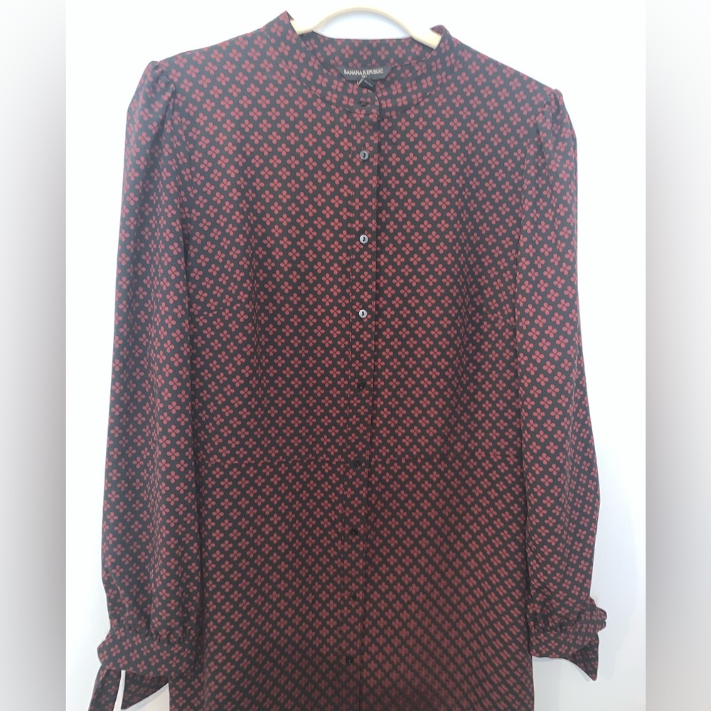 Banana Republic Factory Black & Burgundy Button Down Dress Size 6 - Picture 3 of 7